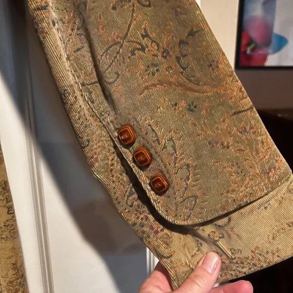 Vintage Express green paisley corduroy coat size 6 - Picture 5 of 15